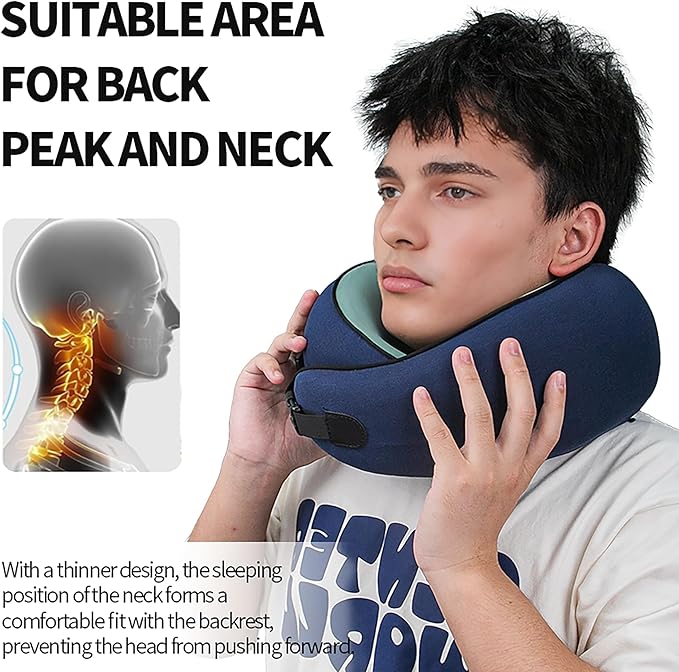 Neck Pillow Airplane –2025 Updated, 100% Memory Foam Travel Pillow for Sleeping, 360° Ergonomic Neck Support, Pain Relief for Long Flights, Portable Travel Accessory for Plane & Car (Navy Blue)
