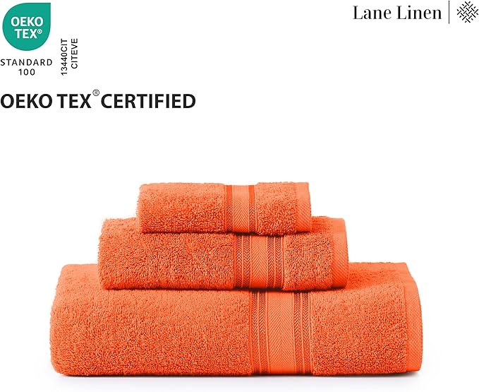 LANE LINEN Luxury Bath Towel Set of 18 – 100% Cotton, 6 Bath Towels, 6 Hand Towel & 6 Washcloths, Zero Twist, Remains Soft & Absorbent Even After Multiple Washes, Quick Dry - Tiger Lily