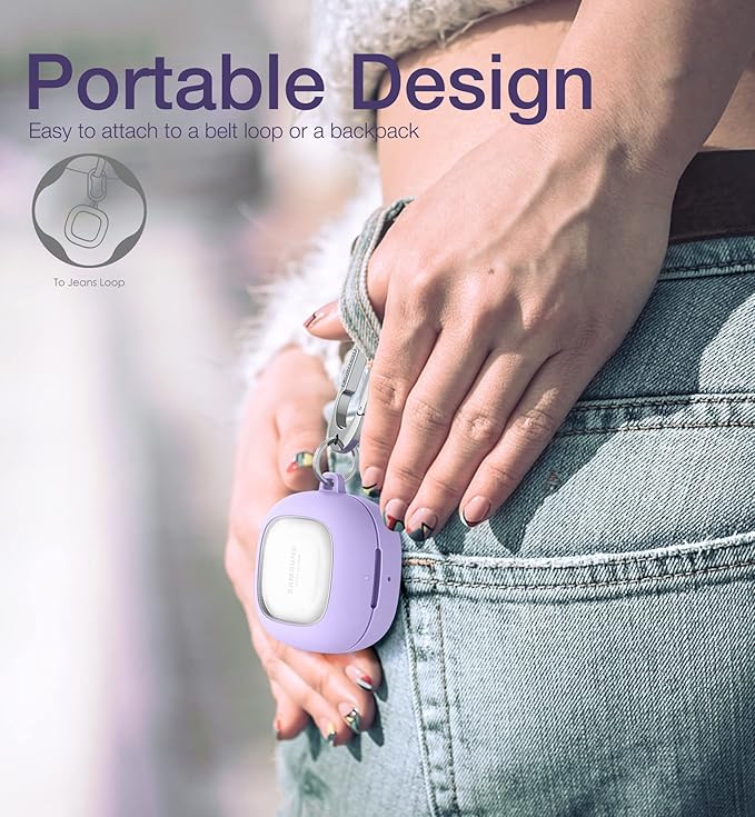 SURITCH for Samsung Galaxy Buds 2 Pro Case(2022)/Galaxy Buds 2 Case(2021)/Galaxy Buds Live Case(2020)/Galaxy Buds Pro Case(2021) Hard Clear PC Shockproof TPU Purple Cover with Silver Carabiner