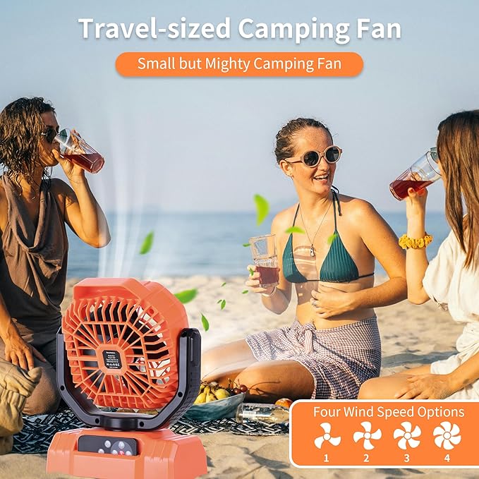 AVV 20000mAh High Speed Portable Camping Rechargeable Fan with Remote Control, Battery Powered with Auto Oscillating with Camping Essentials Accessories for Outdoor, Beach, Patio, Tent, Orange