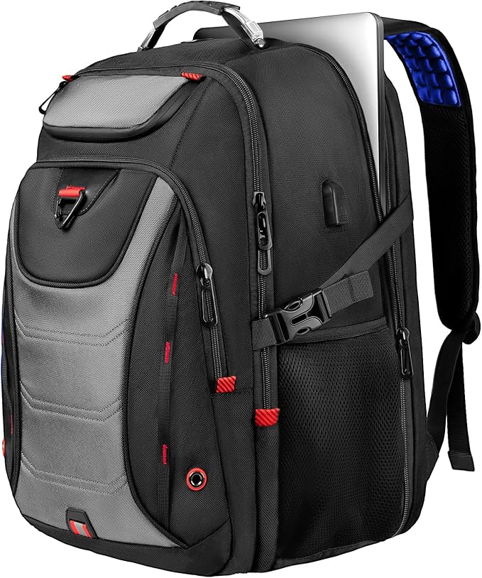 Z-MGKISS Large Travel Backpack, 18.4 Inch Laptop backpack for men, Business Work Bag with USB Charging Port, Water Resistant, Extra large Backpacks, TSA Flight Approved, Grey