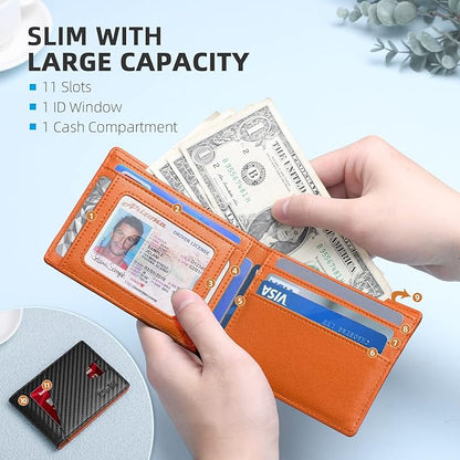 Zitahli Wallet for Men Slim 11 Credit Card Holder RFID Blocking Small Men's Wallet Bifold Minimalist Front Pocket With Mens Gifts Box