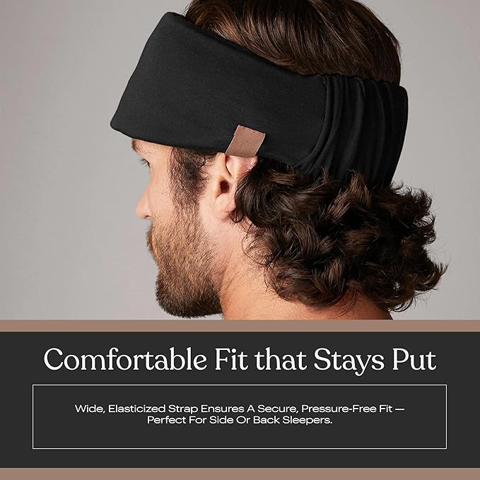 Lunya Sleep Mask with Box - Washable Silk Sleeping Mask and Headband for Beauty Routines - Thermoregulating Comfort for Restful Nights - Silk Eye Mask for Women - Immersed Black