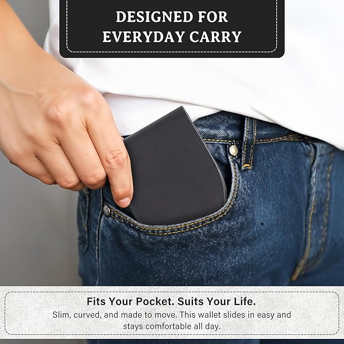 ROGUE WALLET Tailored Genuine Leather Wallets – RFID Blocking, Durable & Stylish Front-Pocket Comfort - Holds 6–8 Credit Cards, ID Window, Extra Storage Pockets & More (Black)