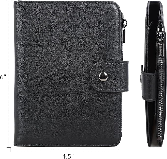 Polare Napa Leather Travel Passport Holder with YKK Zipper Pocket Snap Passports Cover RFID Blocking Passport Wallet Holders 2 Passports (Black with Zipper Pocket)