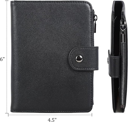Polare Napa Leather Travel Passport Holder with YKK Zipper Pocket Snap Passports Cover RFID Blocking Passport Wallet Holders 2 Passports (Black with Zipper Pocket)
