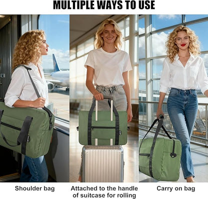 Foldable Travel Duffle Bag, Airlines Approved Carry On Bag Weekender Overnight Bag for Men Women, 40L (Army green)