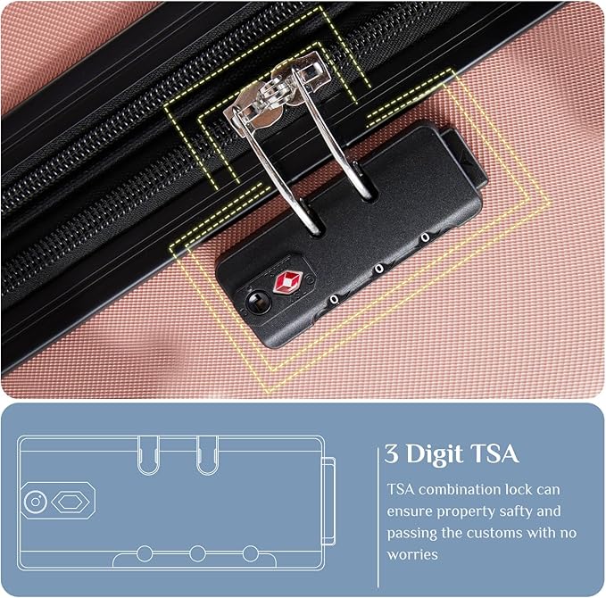 NEWBULIG Suitcases Spinner Wheels Lightweight Expandable Travel Hard Shell Luggage with TSA Lock, Pink, 3-PCS Set (21/25/29 Inch)