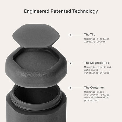 Cadence Travel Containers Haircare Capsule Set - Magnetic Containers with Lids,Carry On Travel Essentials For Women/Men - 3 Flex Mediums (1.32oz) - Shampoo, Conditioner & Comb Icon Labels - Charcoal