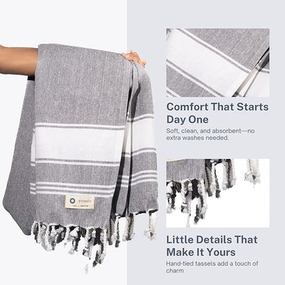 Cotton Turkish Beach Towel Towels Oversized 36"x72" Pool Absorbent Extra Large Quick Dry Sand Travel Towel (Grey, 4 Pack)