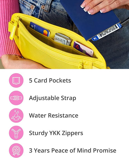 Vantamo Money Belt with RFID For Men & Women, Hidden Passport Holder for Travel, 2 Compartment Travel Fanny Pack for Women Anti Theft
