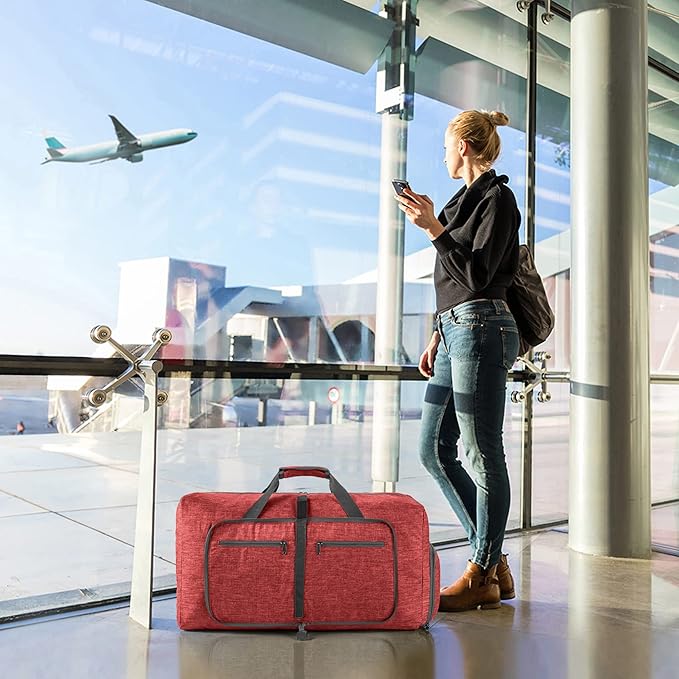 Vomgomfom 65L/85L/115L Foldable Travel Duffle Bag, Lightweight Checked Luggage with Shoe Compartment, Water-Resistant Weekender Overnight Bag for Men & Women