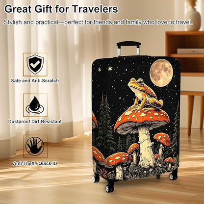 Luggage Cover Protector for 26-28 Inch Suitcases, TSA Approved Elastic Travel Suitcase Covers, Anti-Scratch Washable Luggage Sleeve for Carry On & Checked Bags, Frog Mushroom