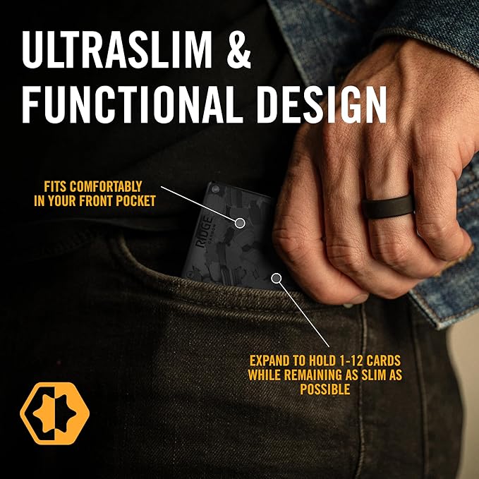 The Ridge Wallets for Men - Slim Minimalist, Front Pocket, RFID - Card Holder Wallets (Forged Carbon)