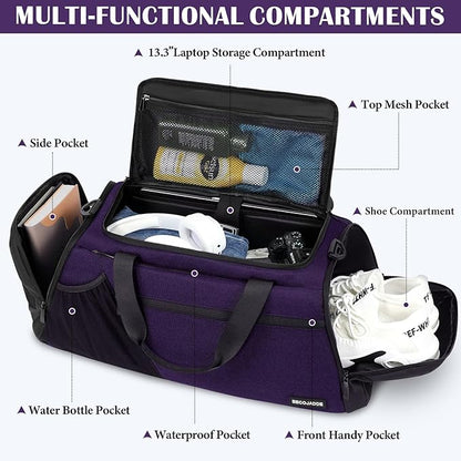 Gym Bags for Men Women 40L Large Gym Backpack Multiple Pockets Sport Duffle Bags with Shoe & Wet Compartment for Workout Travel Weekend Overnight Purple
