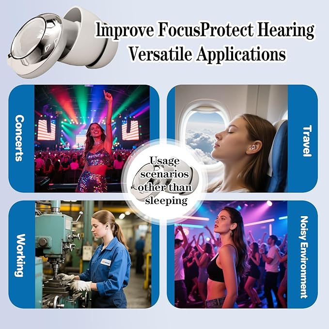 Ear Plugs for Sleeping 50dB Noise Cancelling Earbuds 3 Modes Adjustable with 6 Eartips Ear Plugs for Concerts/Shooting/Travel/Snoring Silicone Hearing Protection Sleep EarPlugs Reusable,White