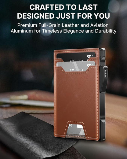 typecase Wallet for Men: Rfid-blocking with Money Clip Slim Leather Bifold ID Window Smart Pop Up Card Case Front Pocket Wallet with Gift Box (Light Brown)