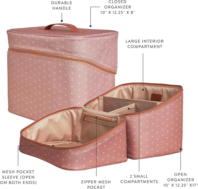 Erin Condren Large Organizer Case, Multi-Purpose Travel Case with Stylish Terracotta Asterisk Design, Removable Dividers and Sturdy Vegan Leather Handle, Carry Toiletries, Makeup, Jewelry and More