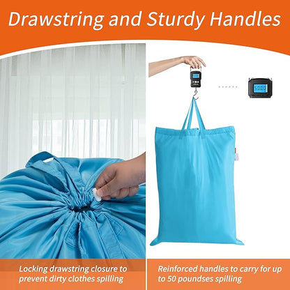 Polecasa Heavy Duty Large Laundry Bag with 130gsm Tear Resistant Fabric and Handles, Easy to Carry Durable Dirty Clothes Drawstring Bag, Perfect for College Dorm,Travel, 2 Pack 28”x36”,Gulf Blue