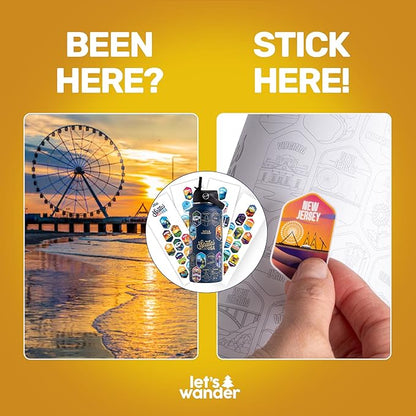 LET'S WANDER 50 States Water Bottle with Waterproof Stickers - 32oz Leakproof Insulated Stainless Steel with Straw - States of the USA Gift Bottle (Blue)