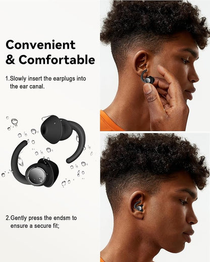 Ear Plugs for Sleeping - Noise Reduction Soft Silicone Earplugs, 2 Pairs Reusable Hearing Protection Earplugs for Noise Sensitivity, Sleep,Snore,Travel,Sound Reduction Noise Cancelling -(Black-Silver)