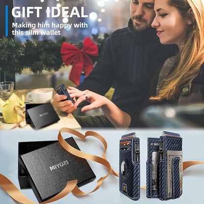 Airtag Wallet for Men,with Money Clip 10 Cards Metal Case Smart Slim Pop Up Credit Card Holder Flip with Magnetic Closure RFID Blocking wallet with Gift Box
