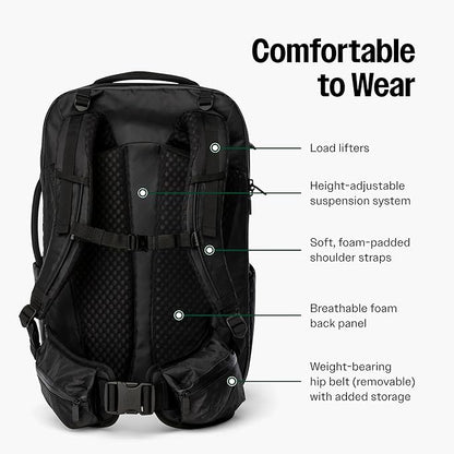 Tortuga 40L Travel Backpack Pro, Black - Large Carry-On Travel Backpack for Men and Women - Durable, Comfortable, Easy to Pack, Airline-Approved Bag with Laptop Compartment