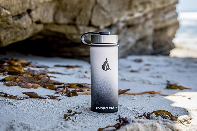 HYDRO CELL Stainless Steel Insulated Water Bottle with Straw - For Cold & Hot Drinks - Metal Vacuum Flask with Screw Cap and Modern Leakproof Sport Thermos for Adults (Black/White 18oz)