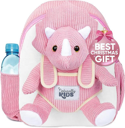 Naturally KIDS Pink Dinosaur Toys for Girls 4-5, Triceratops Toy, Dinosaur Gifts for 4 Year Old Girls, Gifts for 5 Year Old Girl, Toddler Backpack