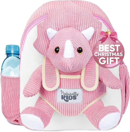 Naturally KIDS Pink Dinosaur Toys for Girls 4-5, Triceratops Toy, Dinosaur Gifts for 4 Year Old Girls, Gifts for 5 Year Old Girl, Toddler Backpack