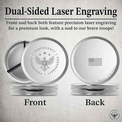 Metal Pouch Can | Metal Container | Slim EDC Pocket Tin | Airtight & Moisture-Resistant | Compact Daily Organizer | Pill Case & Travel Tin | Father’s Day Gift for Dad | (Insignia Ed, Silver, Tall)