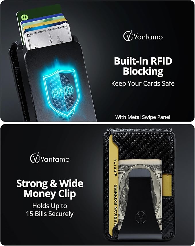 Vantamo Premium Wallet for Men with Money Clip & Card Holder, Compact & Slim Wallet with RFID, 8-12 Cards, Perfect Gifts for Men