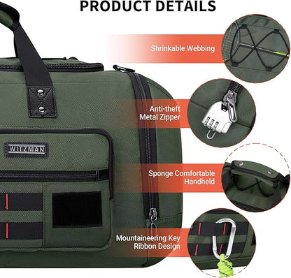 WITZMAN Travel Duffel Bags for Men Large Carry On Weekender Overnight Bag 3 in 1 Backpack with Shoe Compartment (B693 Army Green）