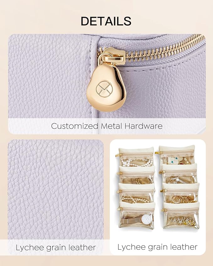 Vlando Travel Jewelry Case with 8 Velvet Jewelry Bags Travel Jewelry Storage Box Jewelry Organizer for Necklace Rings Earrings Teen Girls Gifts Trendy Stuff -Purple