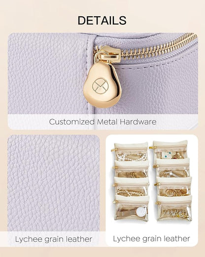 Vlando Travel Jewelry Case with 8 Velvet Jewelry Bags Travel Jewelry Storage Box Jewelry Organizer for Necklace Rings Earrings Teen Girls Gifts Trendy Stuff -Purple