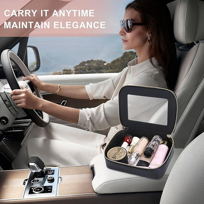 Pinkmik Clear Makeup Bag for Women Waterproof Travel Cosmetics and Toiletries Case Portable Makeup Oaganizer Bag Clear Car Bag with Zipper (Black, M)