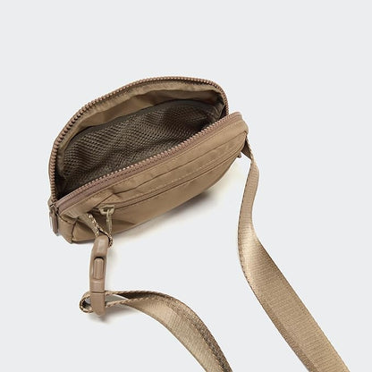 Pander Two Way Zipper Fanny Pack Nylon Everywhere Belt Bag for Women, Water Repellent Waist Packs, Crossbody Bags with Adjustable Strap (Gray Brown)