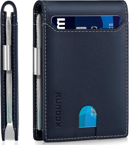 RUNBOX Slim Wallets for Men - Leather Money Clip Mens Wallet - RFID Blocking Front Pocket Bifold Wallet - Thin Credit Card Holder with Gift Box