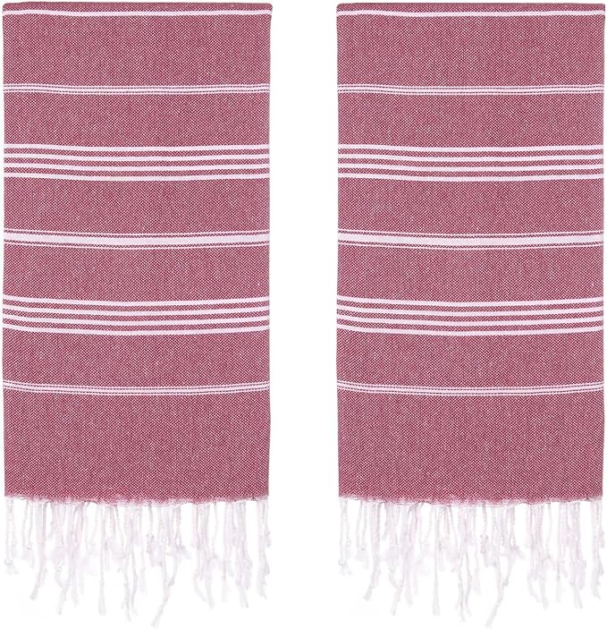 Turkish Beach Towels, Pack of 2 | Oversized, Quick Dry, Sand Free | 100% Cotton, Large 38x71 Towels for Beach, Pool, Travel | Ultra-Soft, Compact, and Absorbent | Burgundy