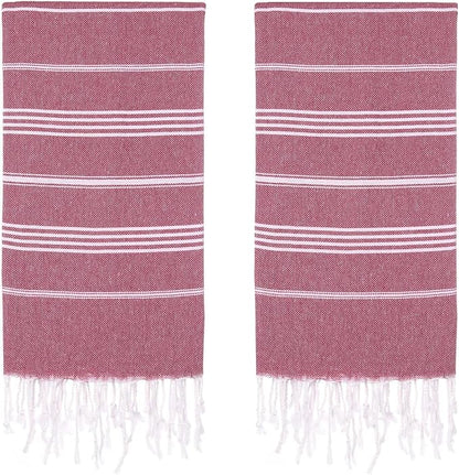 Turkish Beach Towels, Pack of 2 | Oversized, Quick Dry, Sand Free | 100% Cotton, Large 38x71 Towels for Beach, Pool, Travel | Ultra-Soft, Compact, and Absorbent | Burgundy