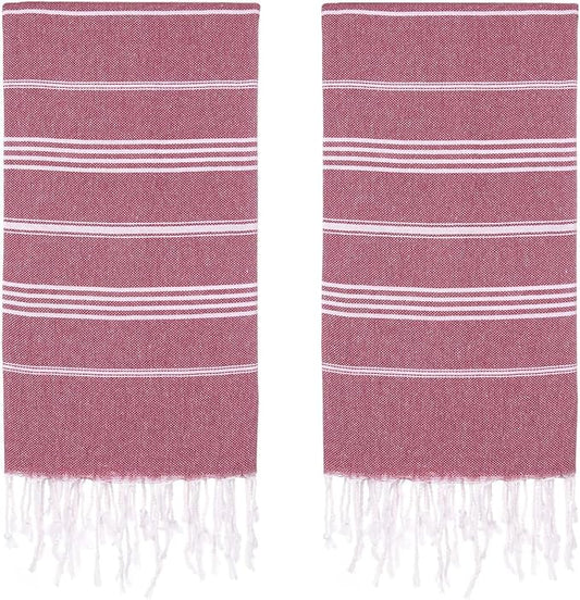 Turkish Beach Towels, Pack of 2 | Oversized, Quick Dry, Sand Free | 100% Cotton, Large 38x71 Towels for Beach, Pool, Travel | Ultra-Soft, Compact, and Absorbent | Burgundy