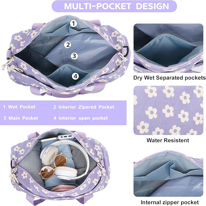 BLUBOON Duffle Bag Girls Kids Cute Gym Bag with Shoes Compartment & Wet Separation Waterproof Sports Overnight Travel Bag