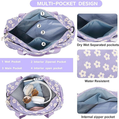 BLUBOON Duffle Bag Girls Kids Cute Gym Bag with Shoes Compartment & Wet Separation Waterproof Sports Overnight Travel Bag