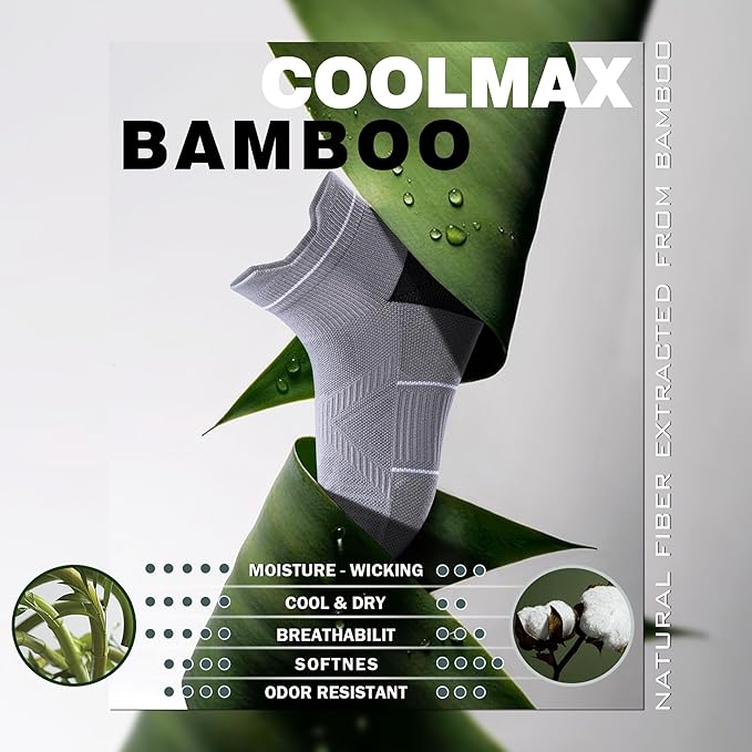 BRISIRA Bamboo Viscose Compression High Ankle Socks Men Women Cushioned Anti Blister HIking Golf Arch Support Running Socks