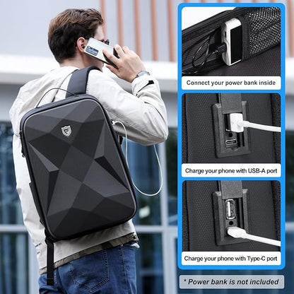 FENRUIEN 17 Inch Laptop Backpack for Men,Waterproof Anti Theft Computer Backpack with USB C Charging Port,Hardshell Gaming Laptop Bag,Black