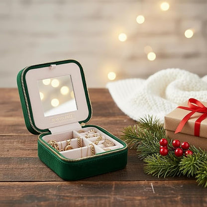 Benevolence LA Plush Velvet Jewelry Box | Travel Jewelry Case Organizer with Mirror | Featured in Oprah's Favorite Things | Best Gifts For Daughter, Girlfriend, Mom | Gifts For Her - Emerald