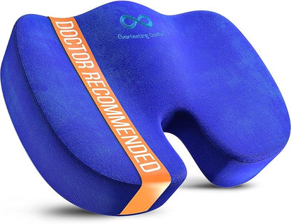 Everlasting Comfort Doctor Recommended Memory Foam Seat Cushion for Office Chairs & Car - Ergonomic Office Desk Accessories - Cushions for Tailbone Pain Relief, Sciatica & Back Support Pillow