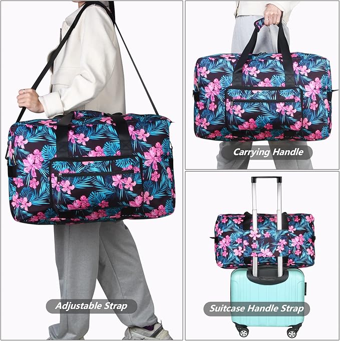 F.FETIVIN Weekender Bag Carry On Travel Duffle Medium Overnight Bag for Women(Flower2)