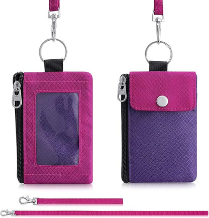 Minimalist Wallet For Mens Womens, Keychain RFID Blocking Zipper Small Wallet with ID Window 2 Lanyards,Water Resistant Travel Cash Card Coin Case Boys Girls