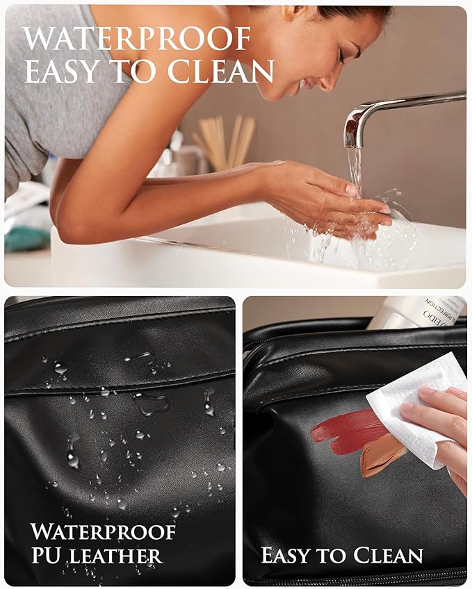 Bridesmaid Gift, Initial Makeup Bags, Personalized Double Layer Cosmetic Bag with Makeup Brush Organizer, Waterproof, Large Capacity PU Leather Travel Toiletry Bag